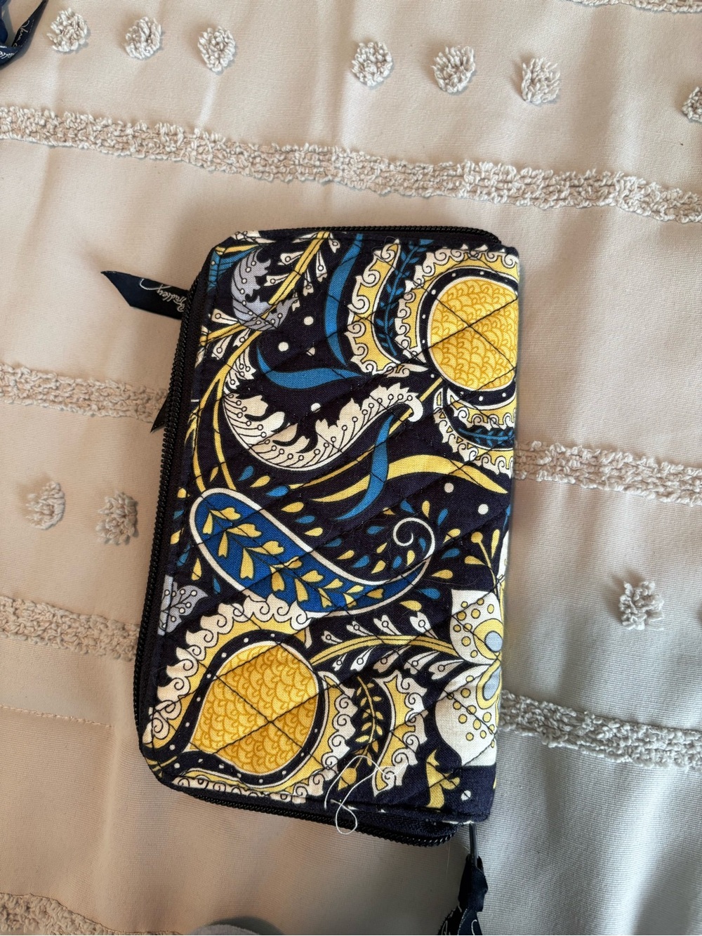 Vera Bradley Navy, Yellow & White Paisley Zip Wallet